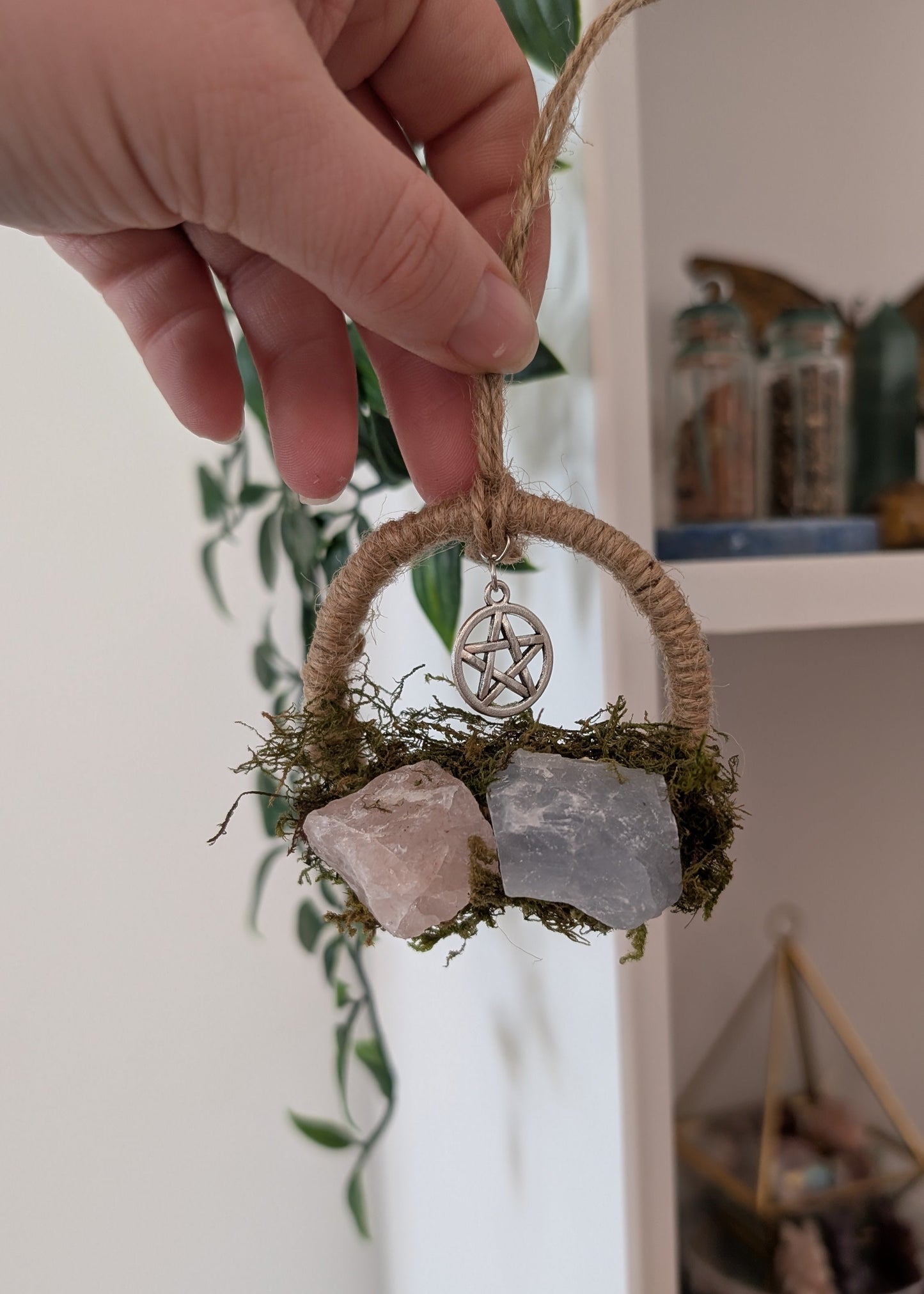 Décor pour autel - Glamour (quartz rose + calcite bleue)
