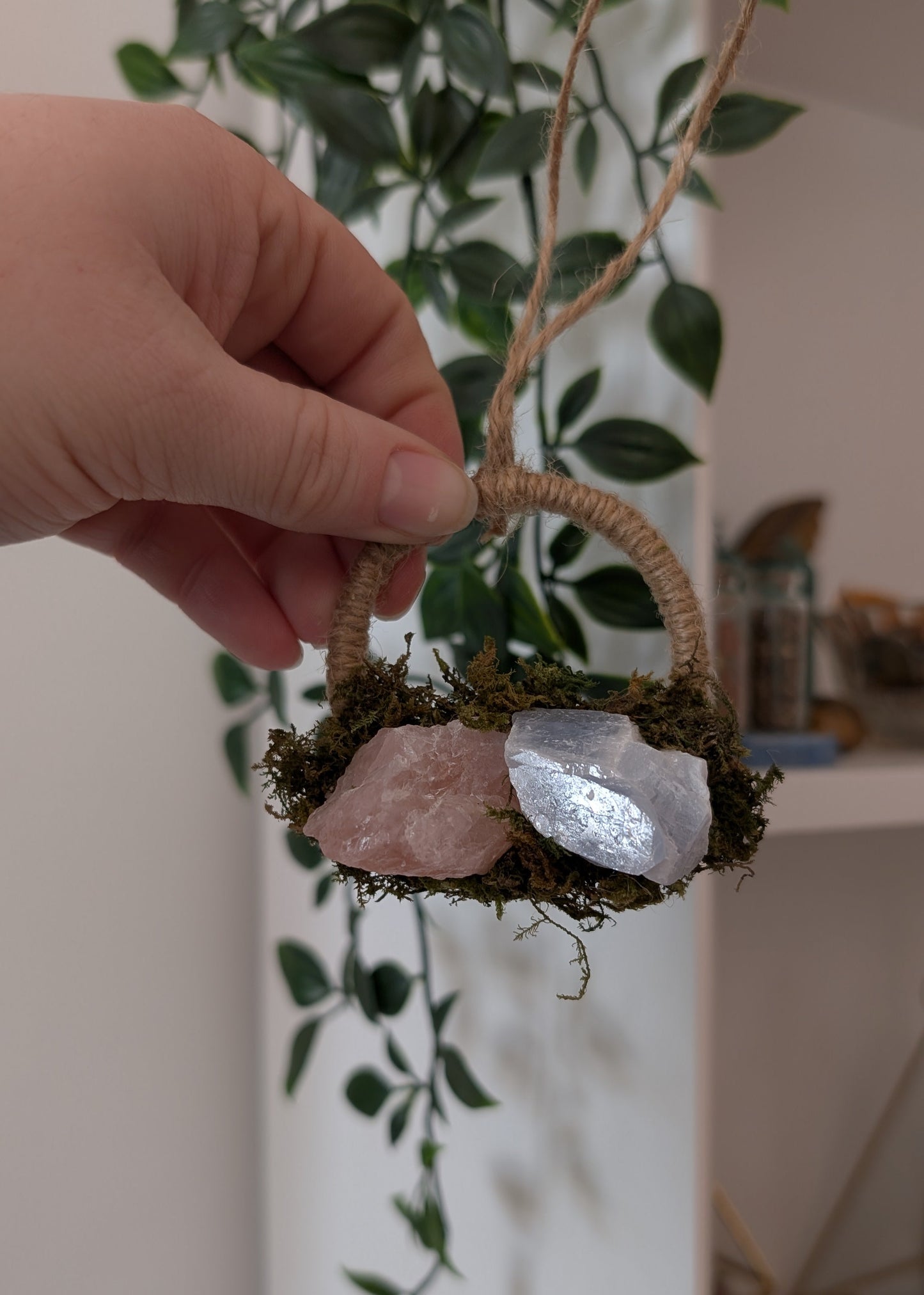 Décor pour autel - Glamour (quartz rose + calcite bleue)