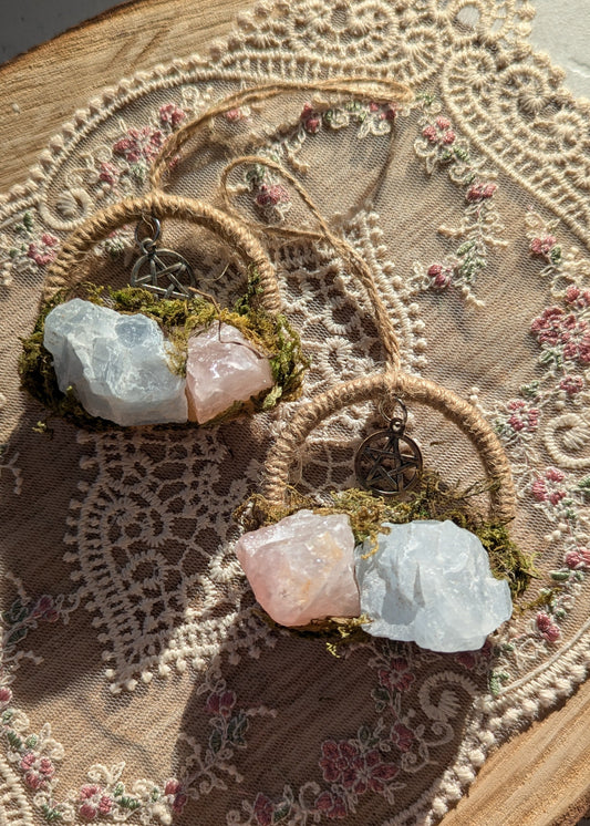 Talisman pour autel - Glamour (quartz rose + calcite bleue)