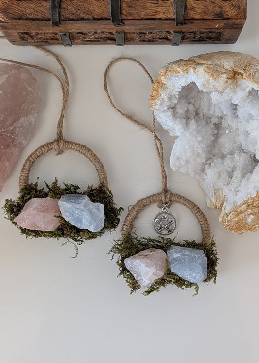 Décor pour autel - Glamour (quartz rose + calcite bleue)