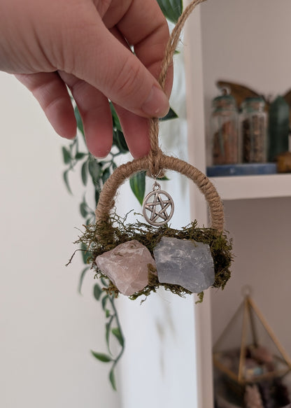 Décor pour autel - Glamour (quartz rose + calcite bleue)