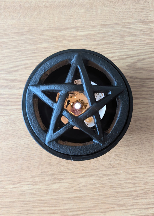 Bol sortilège et porte encens en fonte 3.5'' avec couvercle pentacle